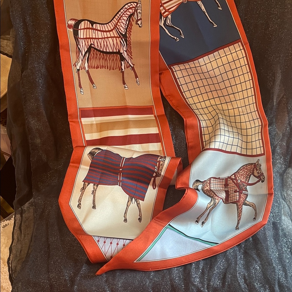Elegant Horse Print Scarf in Orange and Cream